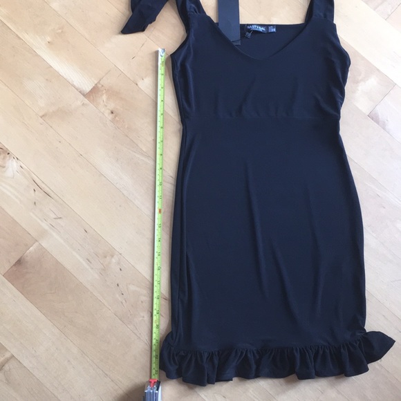 Nasty Gal Ruffle Mini Dress Black Slinky Ties New - Picture 15 of 16